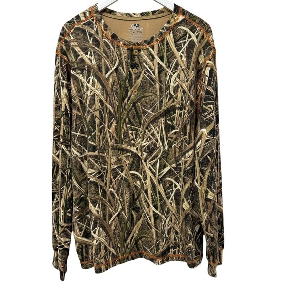 Mossy Oak Waffle Henley Shirt 2XL Camouflage Long Sleeve Tee Hunting Fishing - Picture 1 of 9